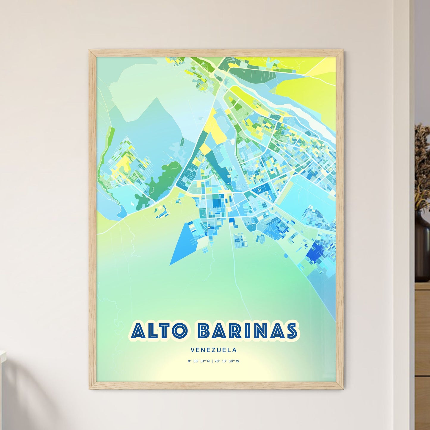 Colorful ALTO BARINAS VENEZUELA Fine Art Map Cool Blue