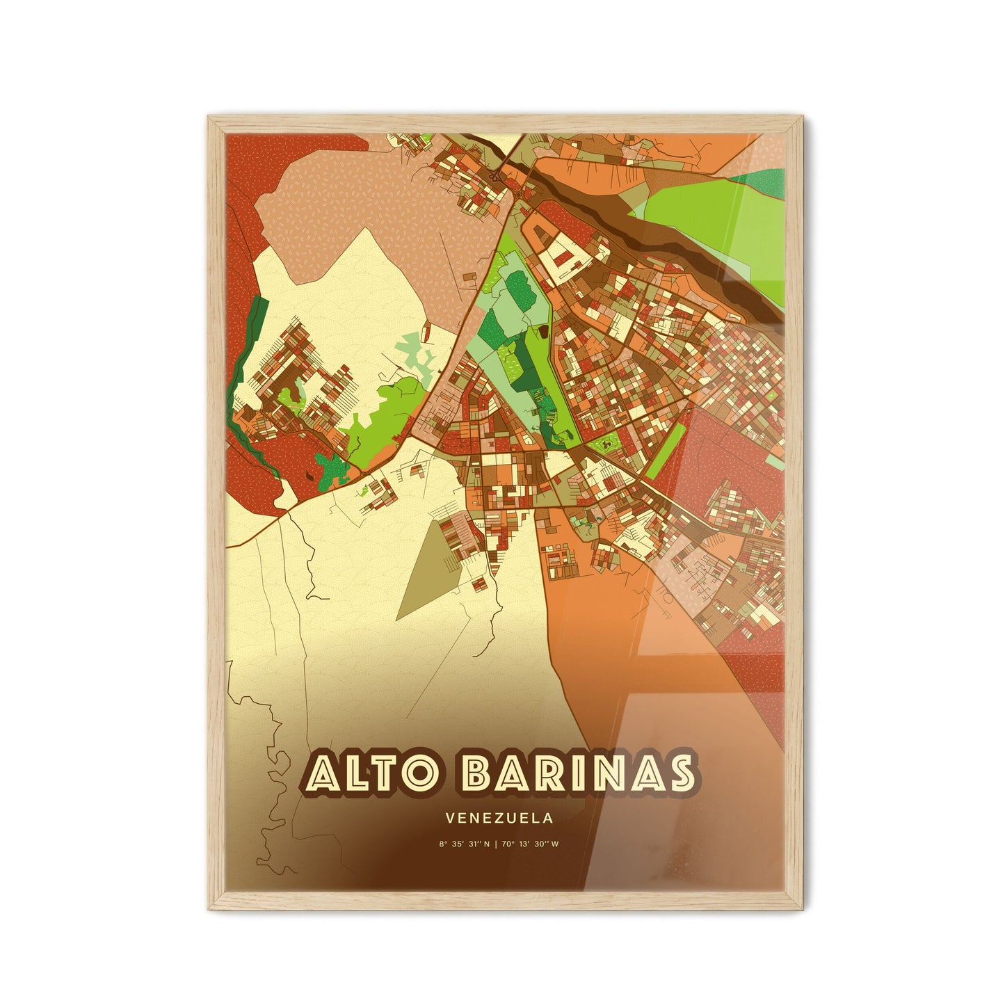 Colorful ALTO BARINAS VENEZUELA Fine Art Map Farmhouse