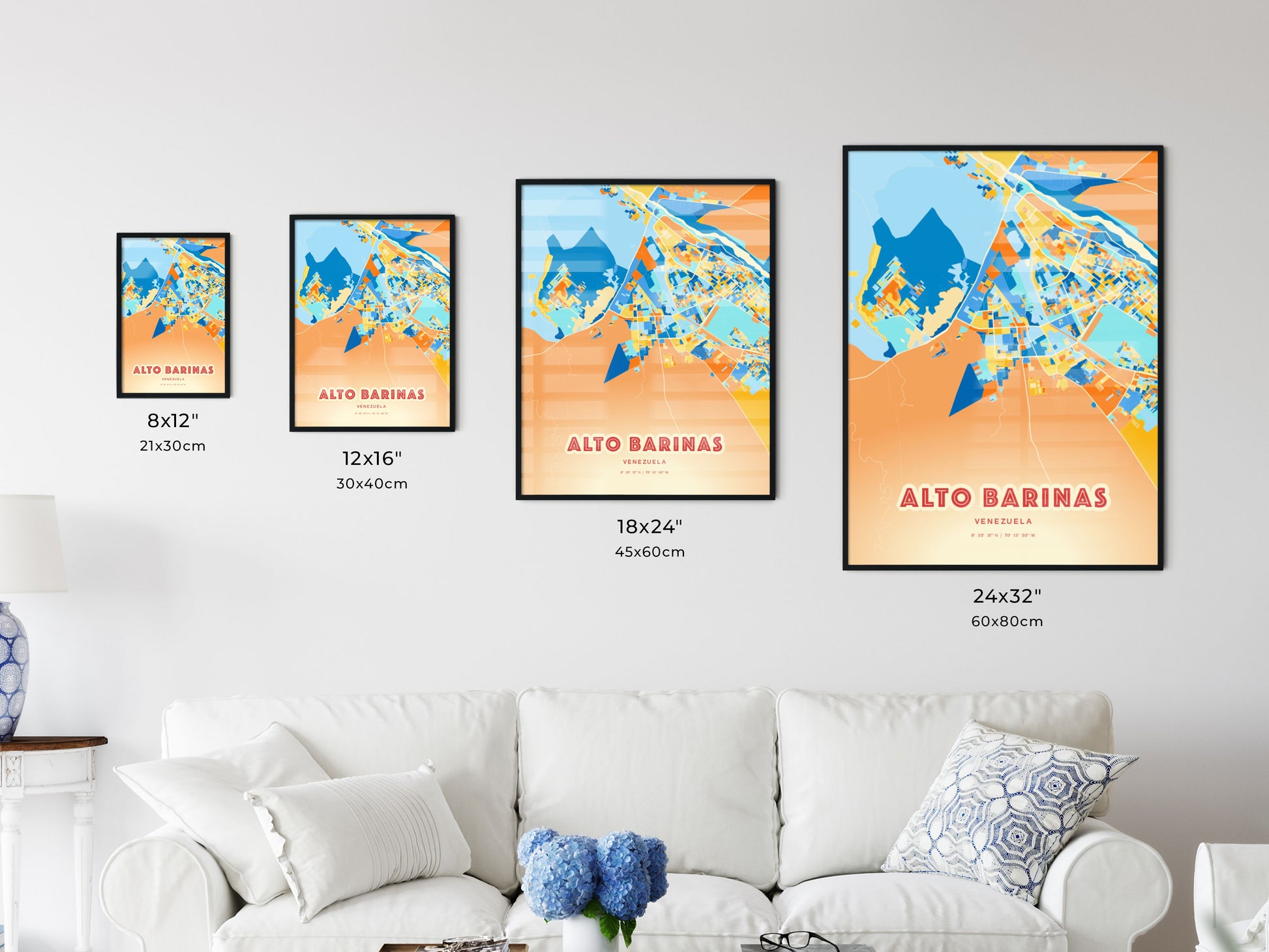 Colorful ALTO BARINAS VENEZUELA Fine Art Map Blue Orange