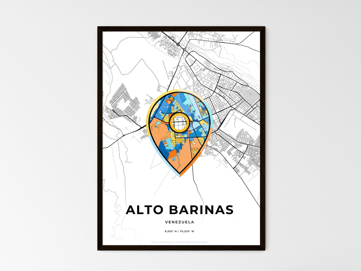 Alto Barinas Venezuela wedding art map with pointer icon