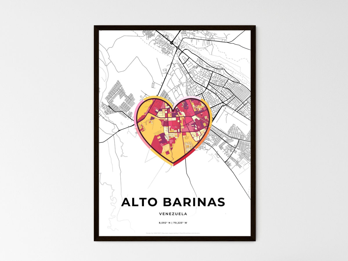Alto Barinas Venezuela wedding art map with heart icon