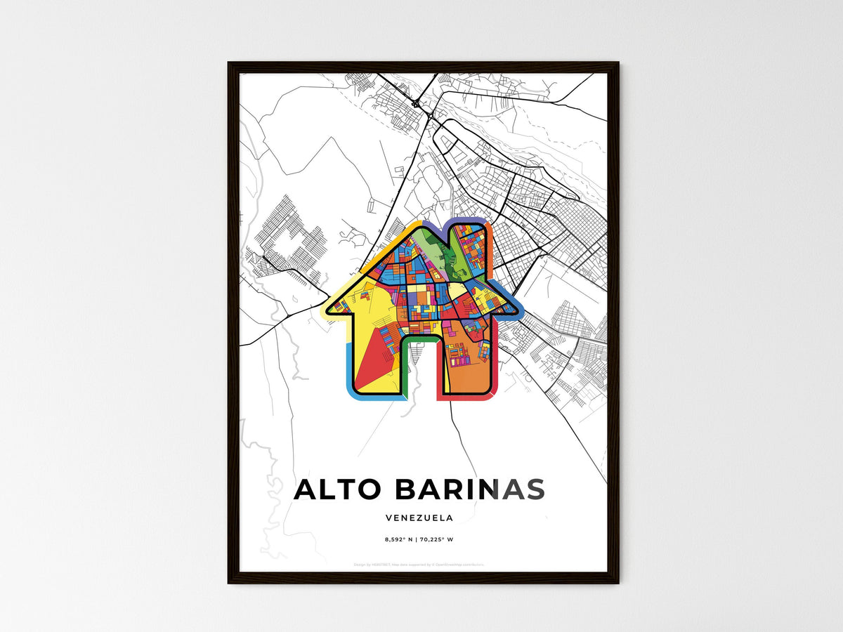 Alto Barinas Venezuela wedding art map with home icon