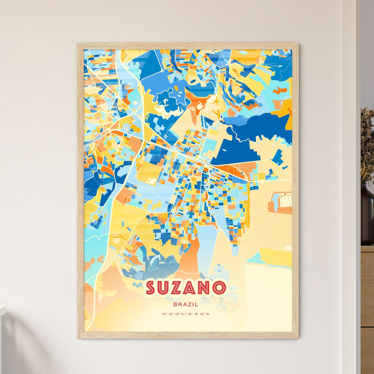 Colorful SUZANO BRAZIL Fine Art Map Blue Orange