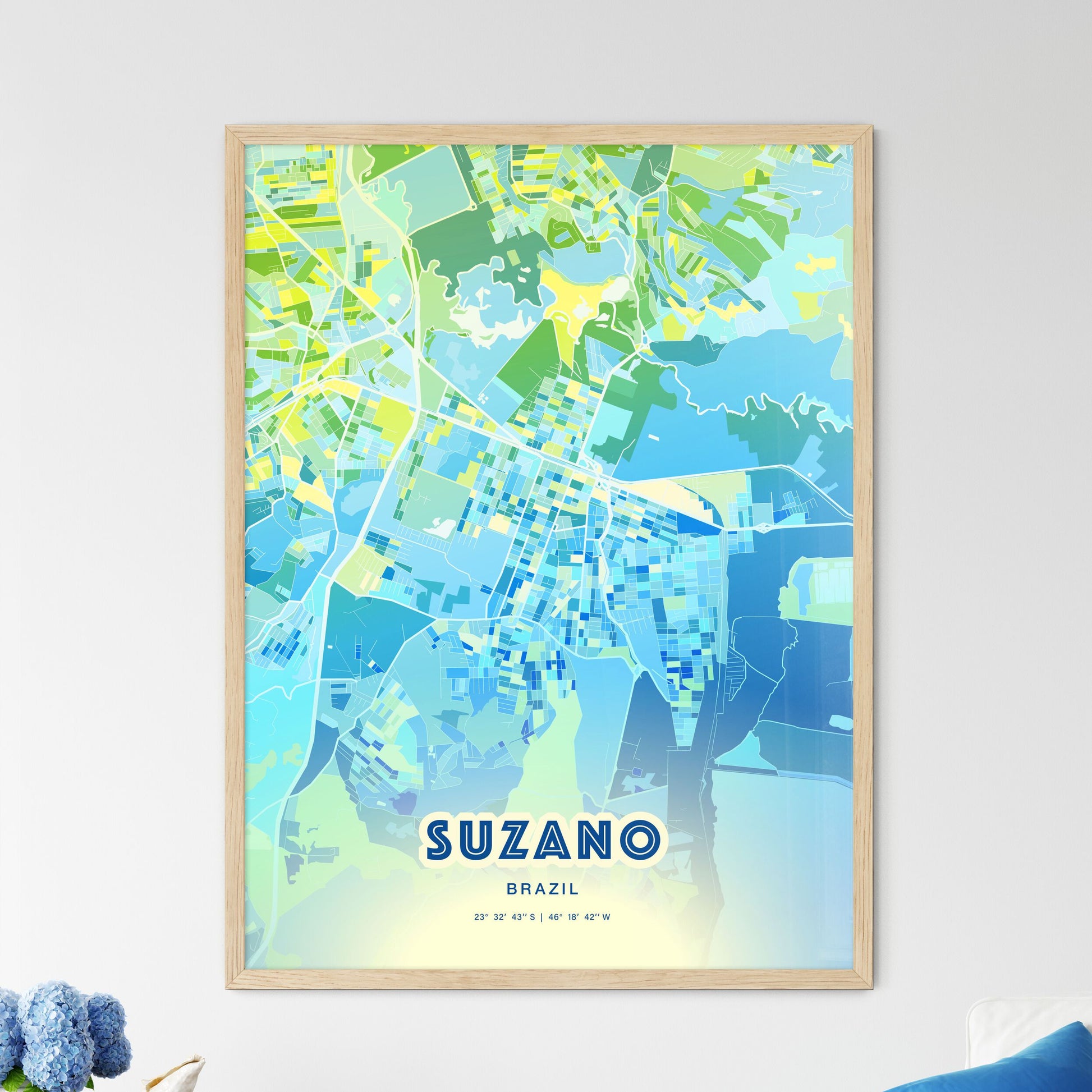 Colorful SUZANO BRAZIL Fine Art Map Cool Blue