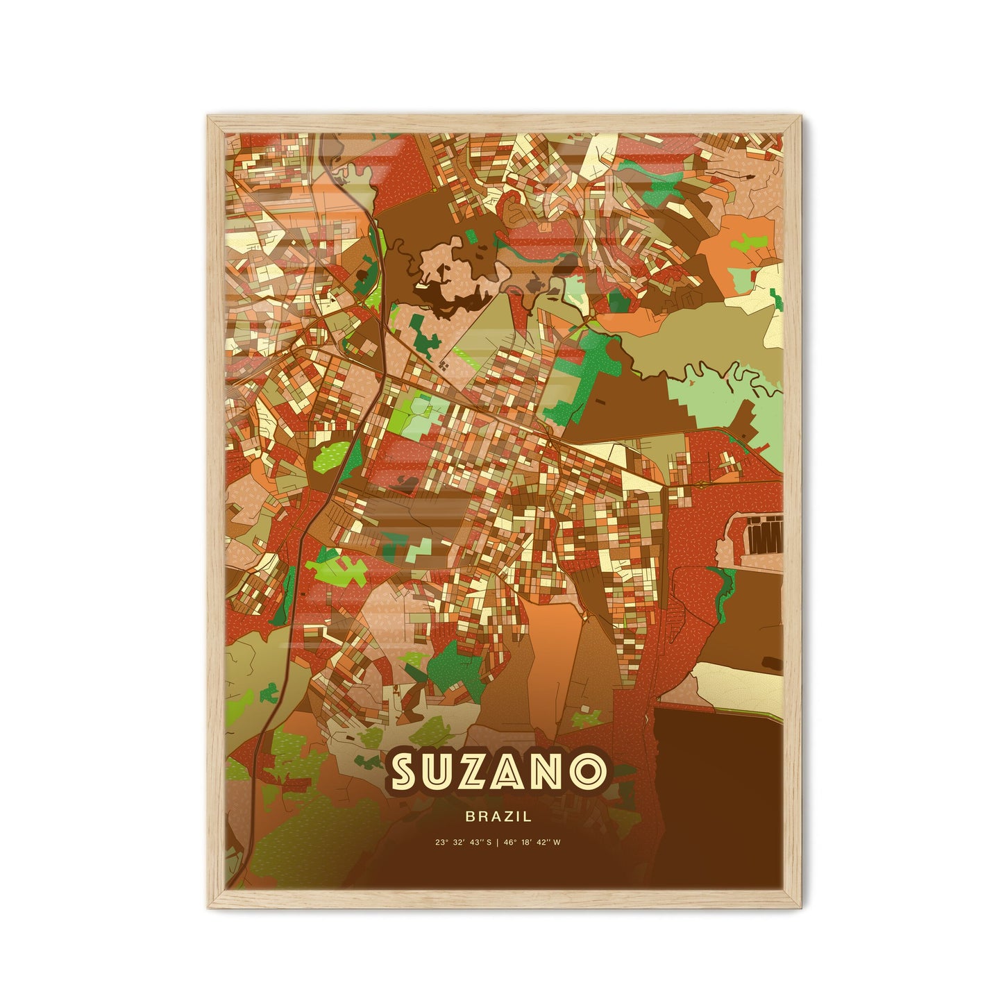 Colorful SUZANO BRAZIL Fine Art Map Farmhouse