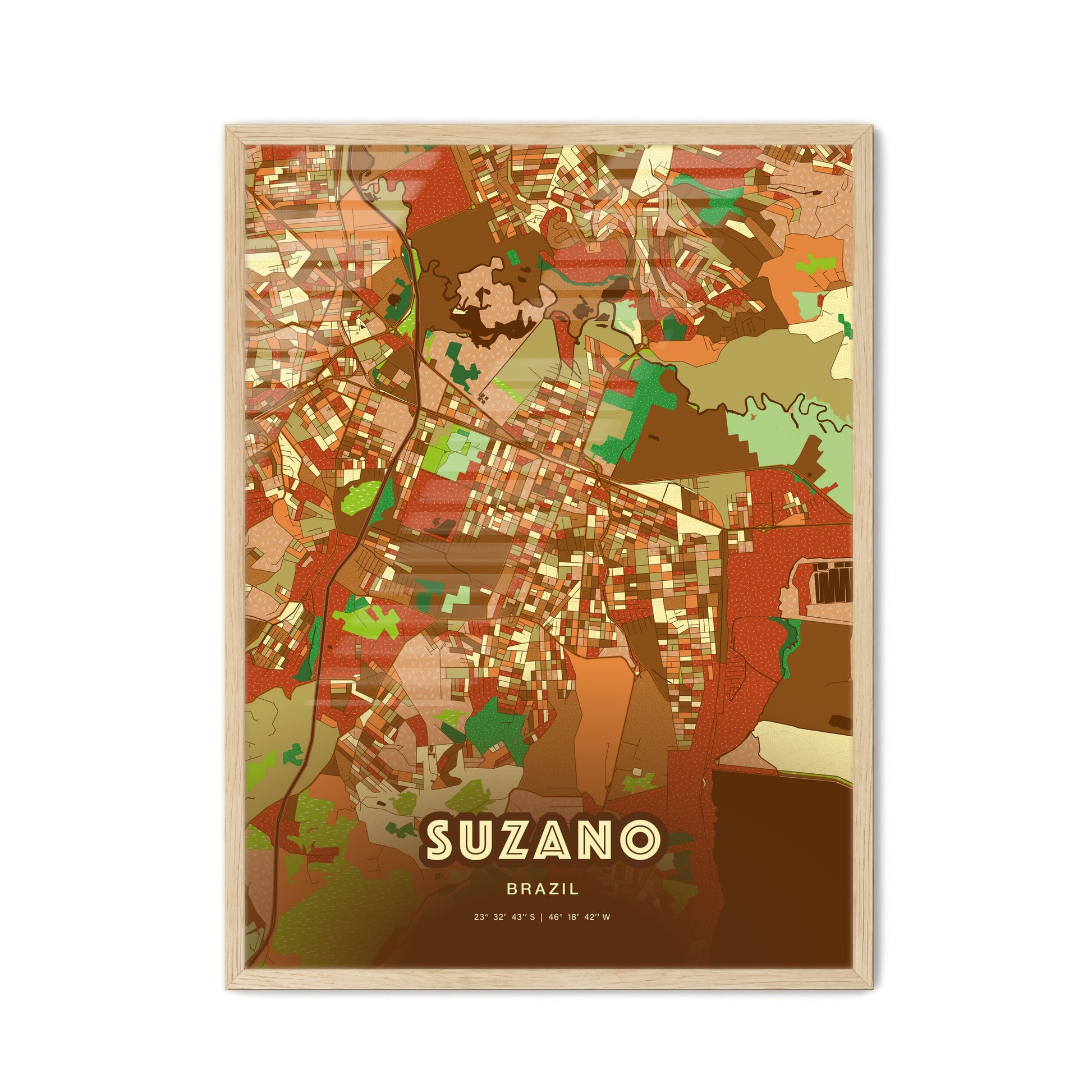 Colorful SUZANO BRAZIL Fine Art Map Farmhouse