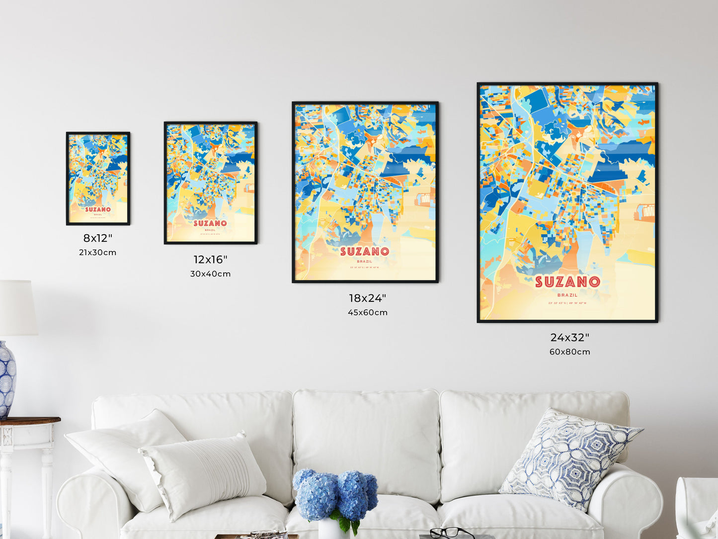 Colorful SUZANO BRAZIL Fine Art Map Blue Orange