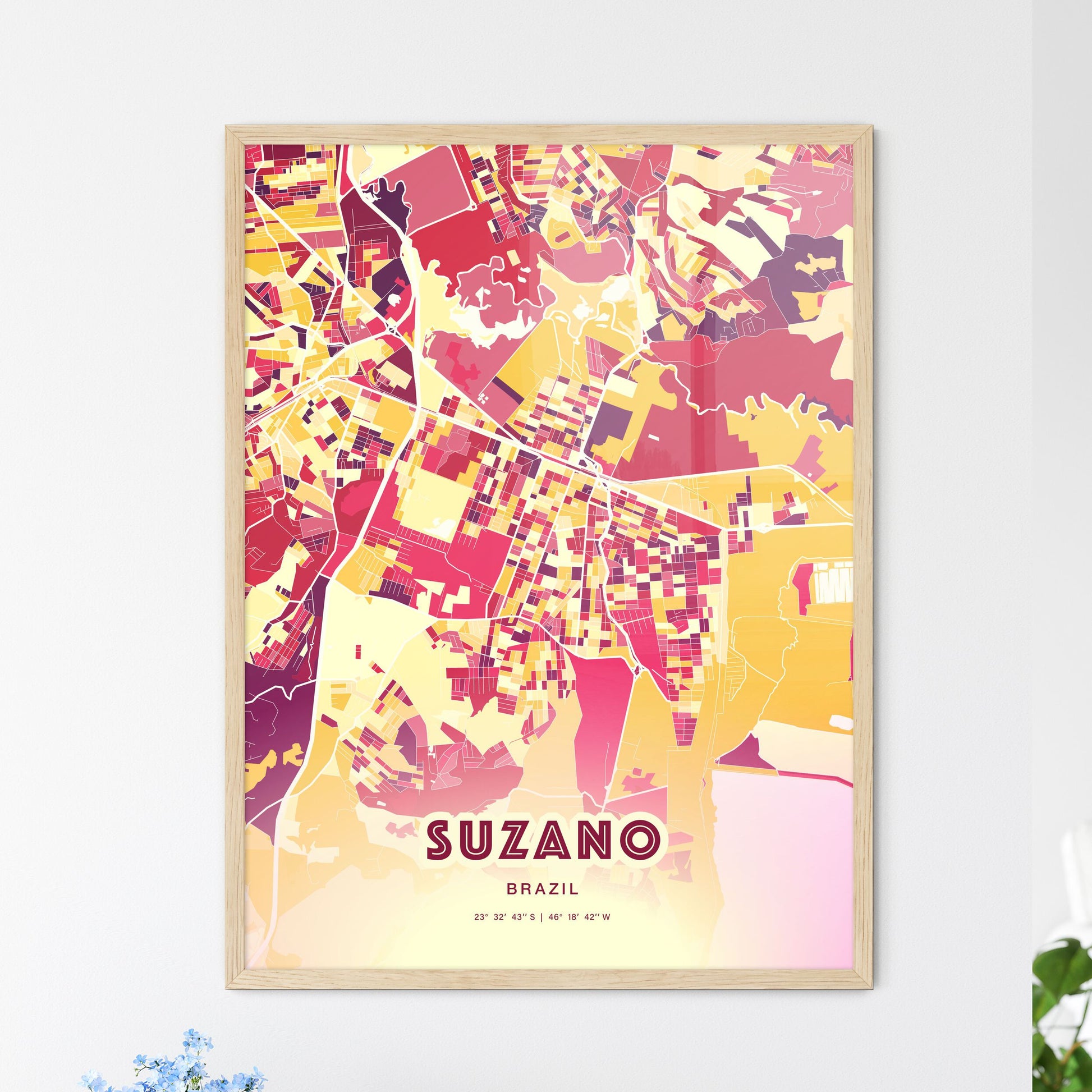 Colorful SUZANO BRAZIL Fine Art Map Hot Red