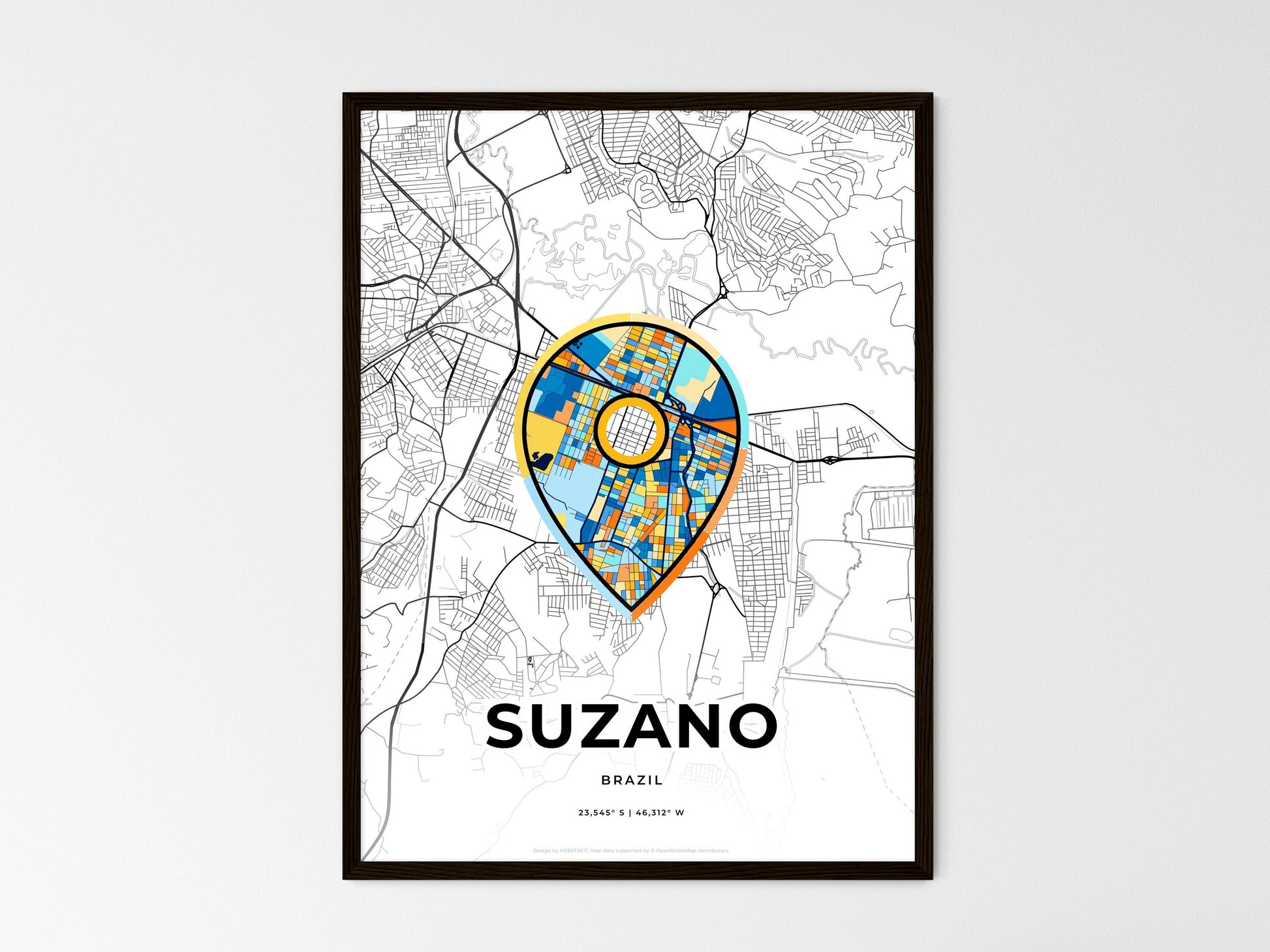 Suzano Brazil wedding art map with pointer icon