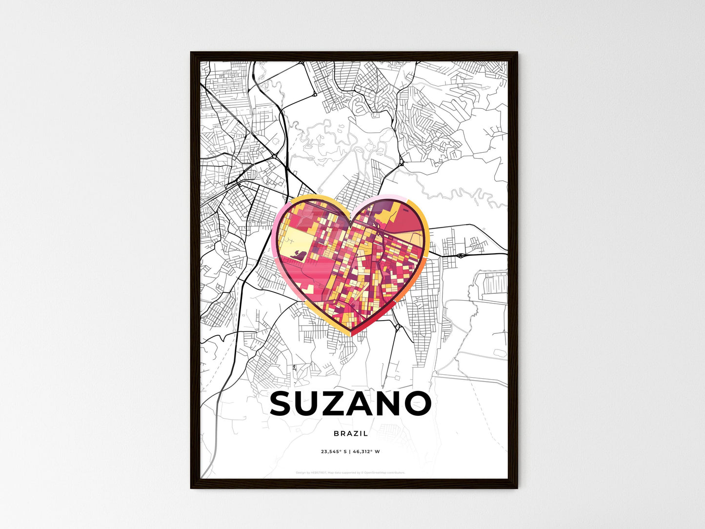 Suzano Brazil wedding art map with heart icon