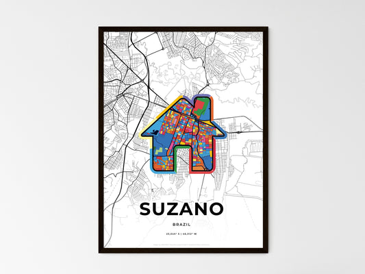 Suzano Brazil wedding art map with home icon