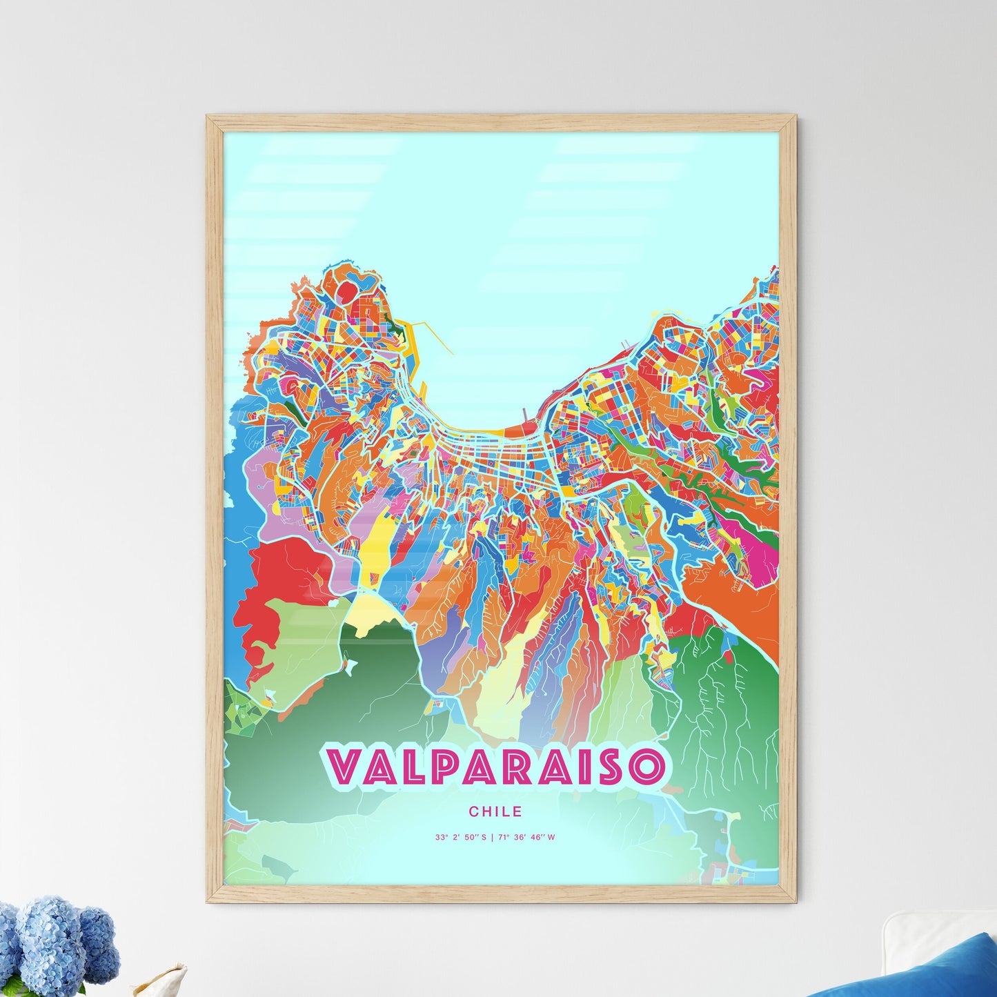 Colorful VALPARAISO CHILE Fine Art Map Crazy Colors
