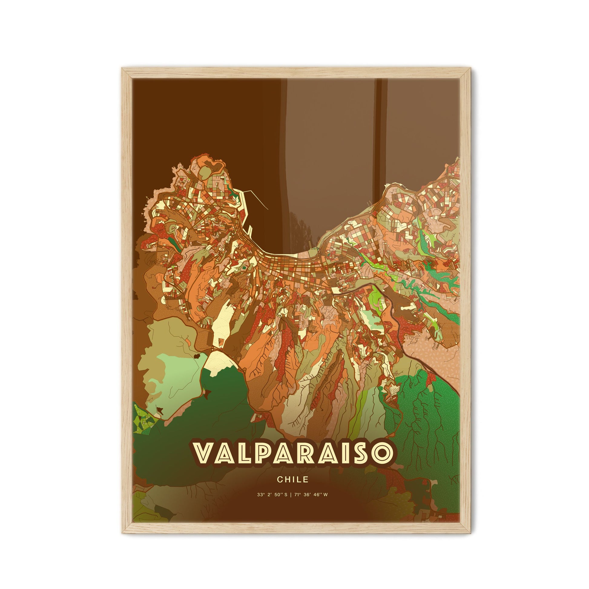 Colorful VALPARAISO CHILE Fine Art Map Farmhouse