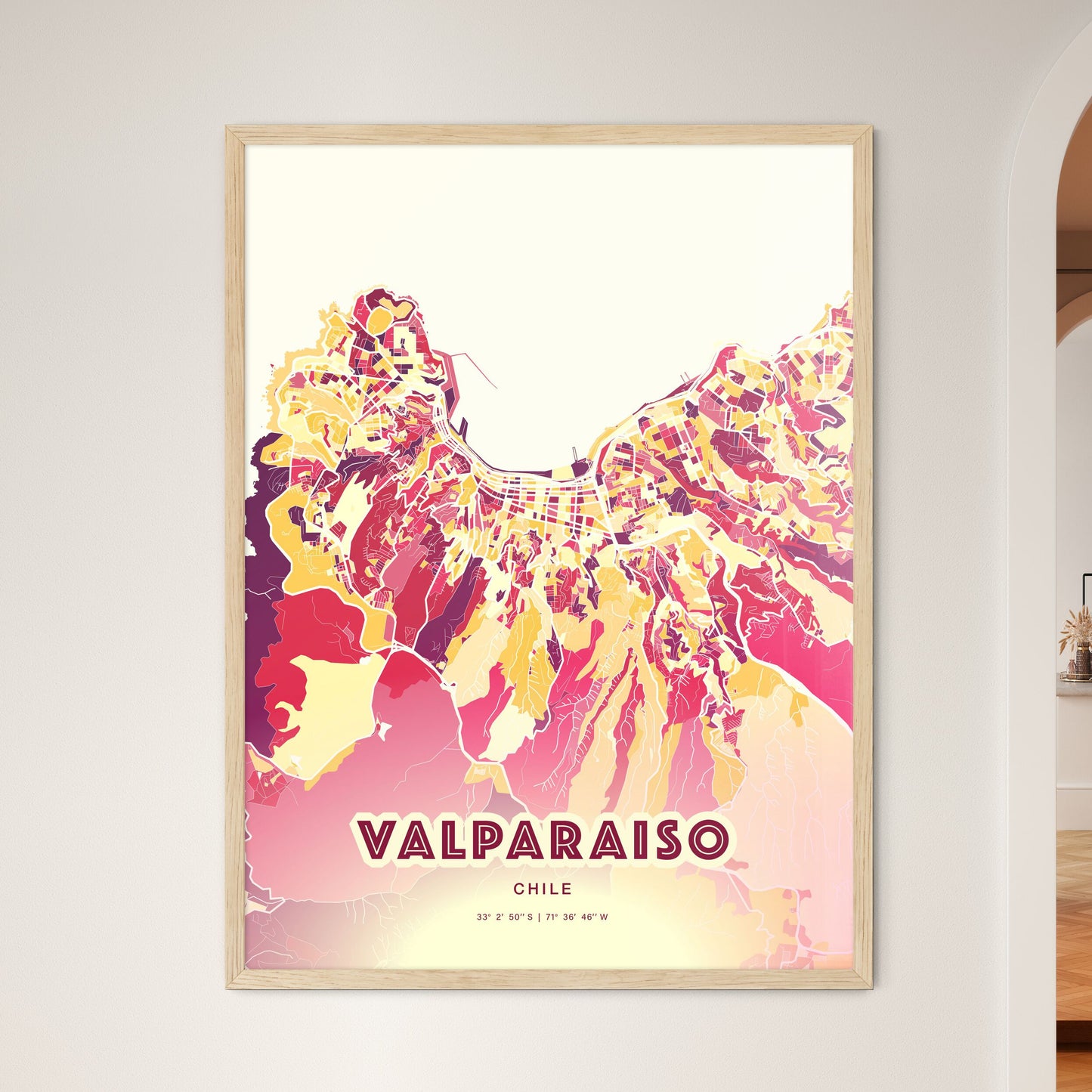 Colorful VALPARAISO CHILE Fine Art Map Hot Red