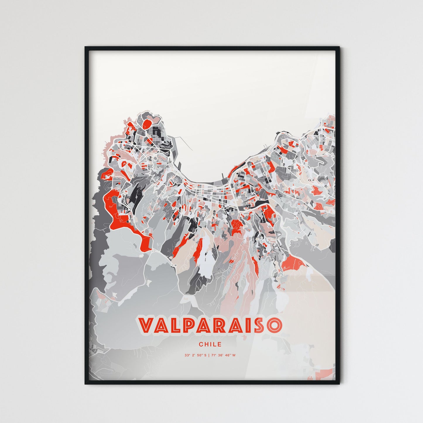 Colorful VALPARAISO CHILE Fine Art Map Modern