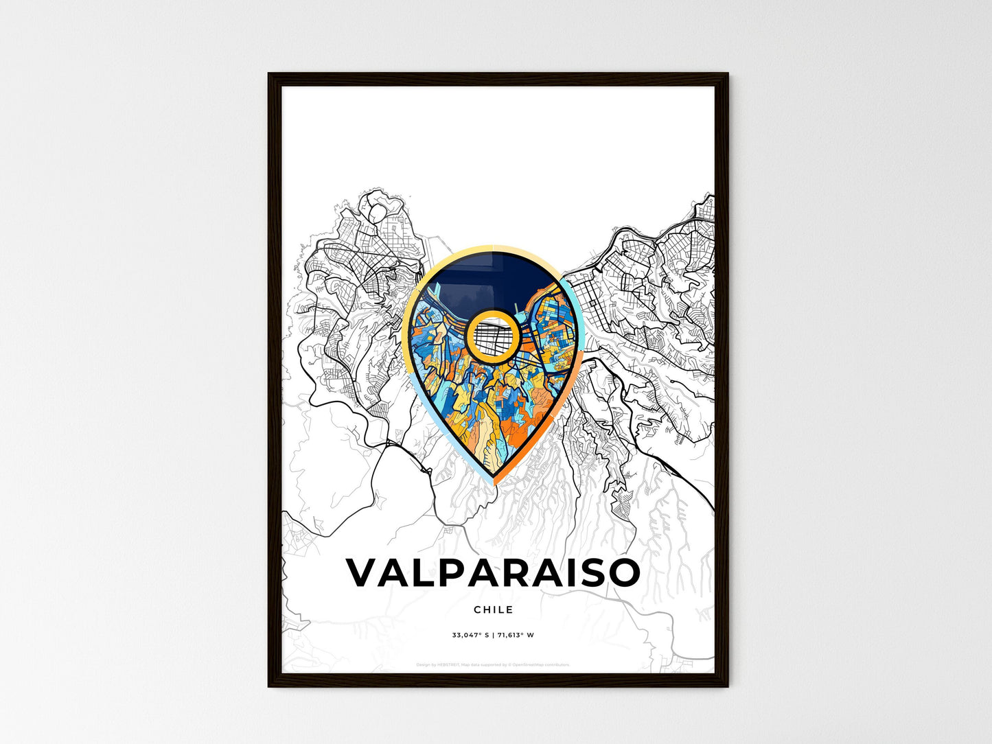 Valparaiso Chile wedding art map with pointer icon
