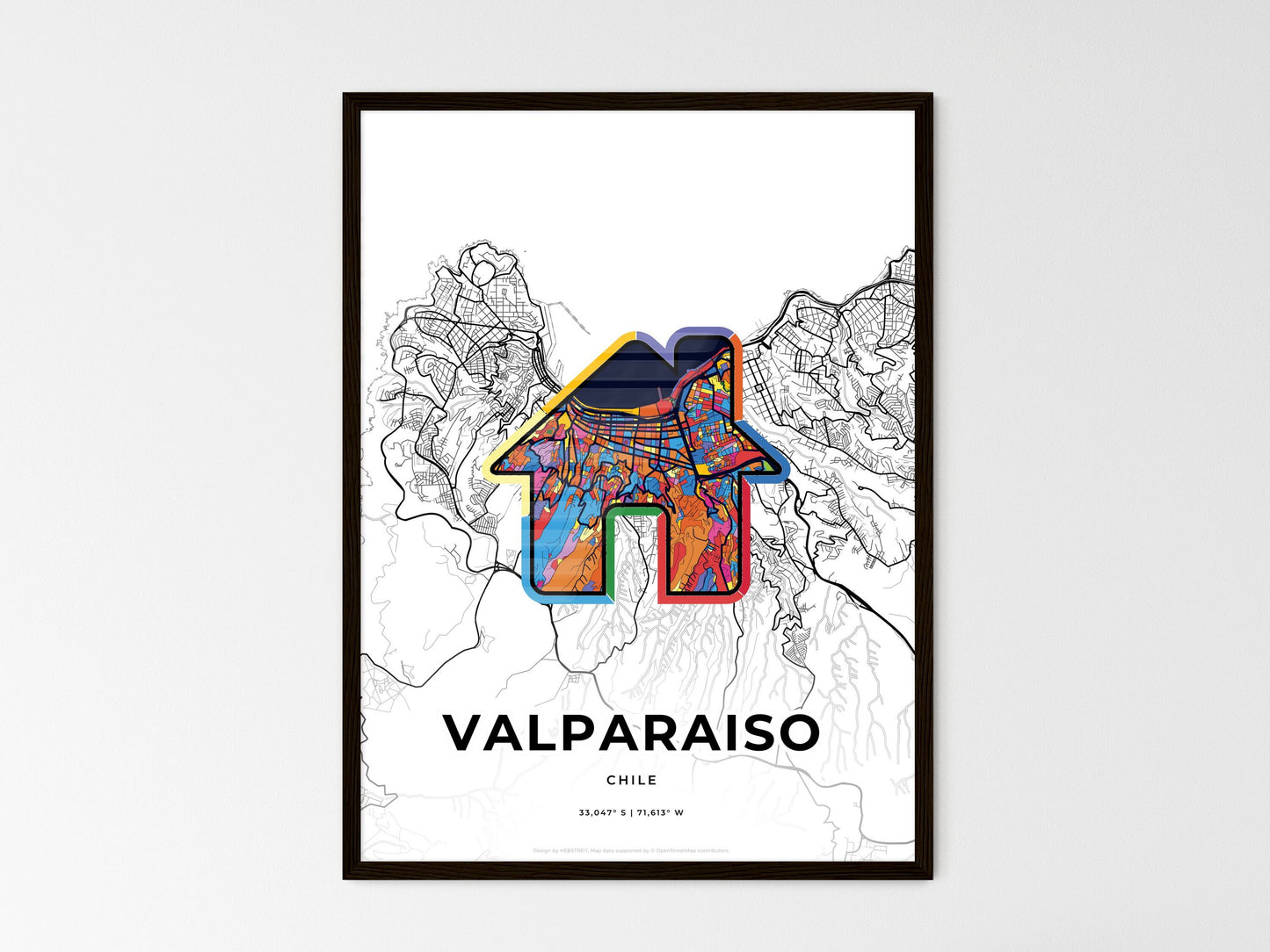 Valparaiso Chile wedding art map with home icon
