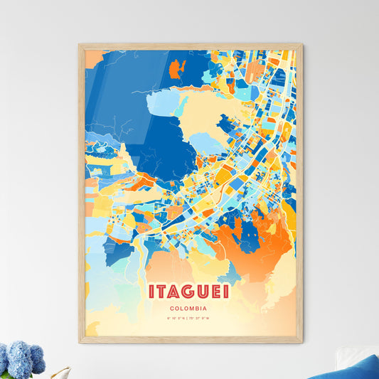 Colorful ITAGUEI COLOMBIA Fine Art Map Blue Orange