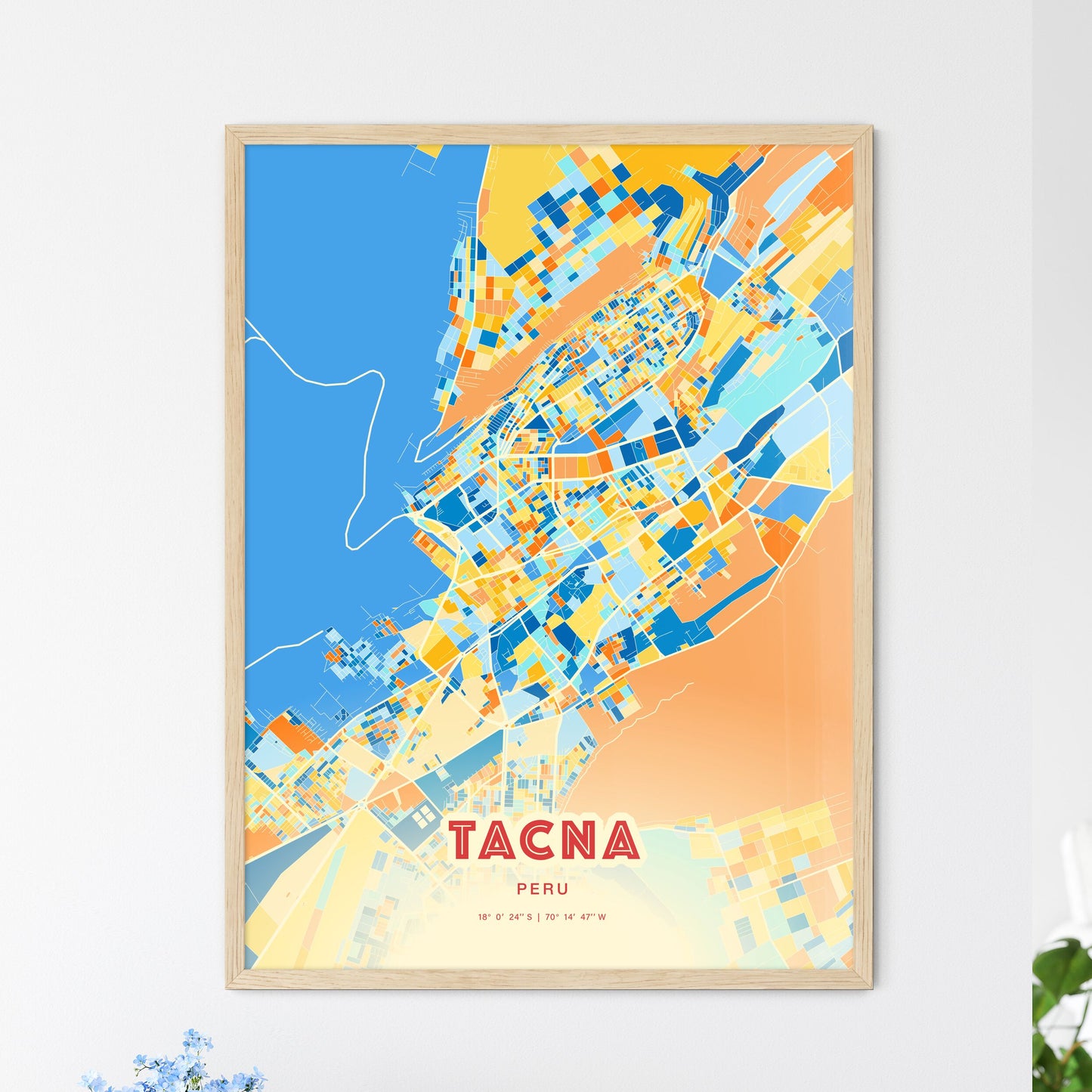 Colorful TACNA PERU Fine Art Map Blue Orange