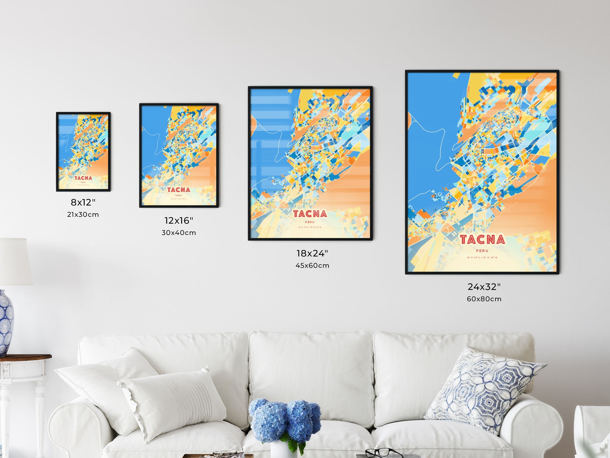 Colorful TACNA PERU Fine Art Map Blue Orange