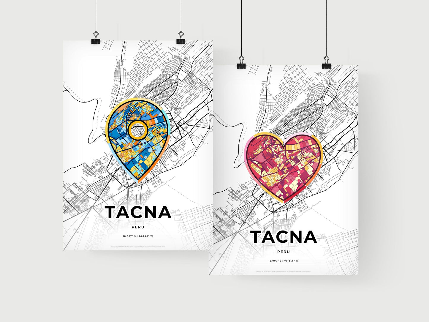 TACNA PERU minimal art map with a colorful icon.