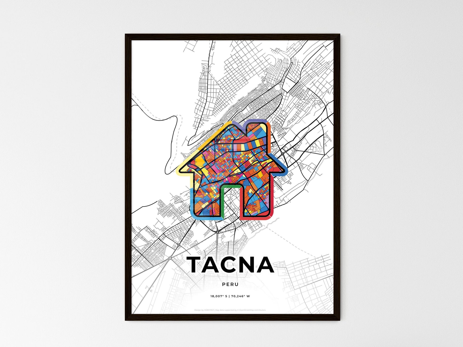 TACNA PERU minimal art map with a colorful icon. Style 3