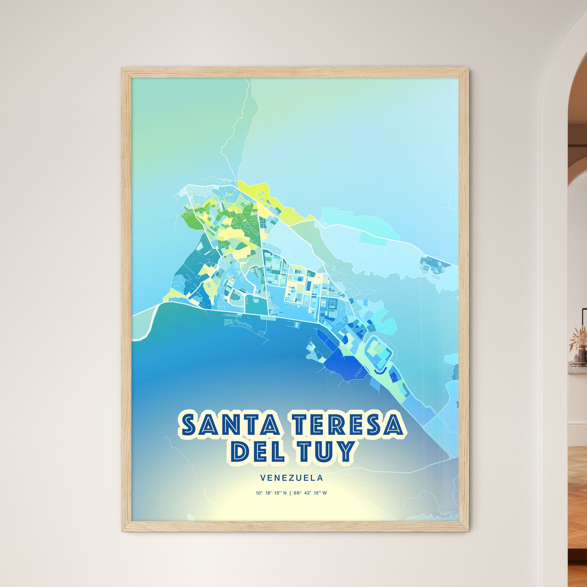 Colorful SANTA TERESA DEL TUY VENEZUELA Fine Art Map Cool Blue