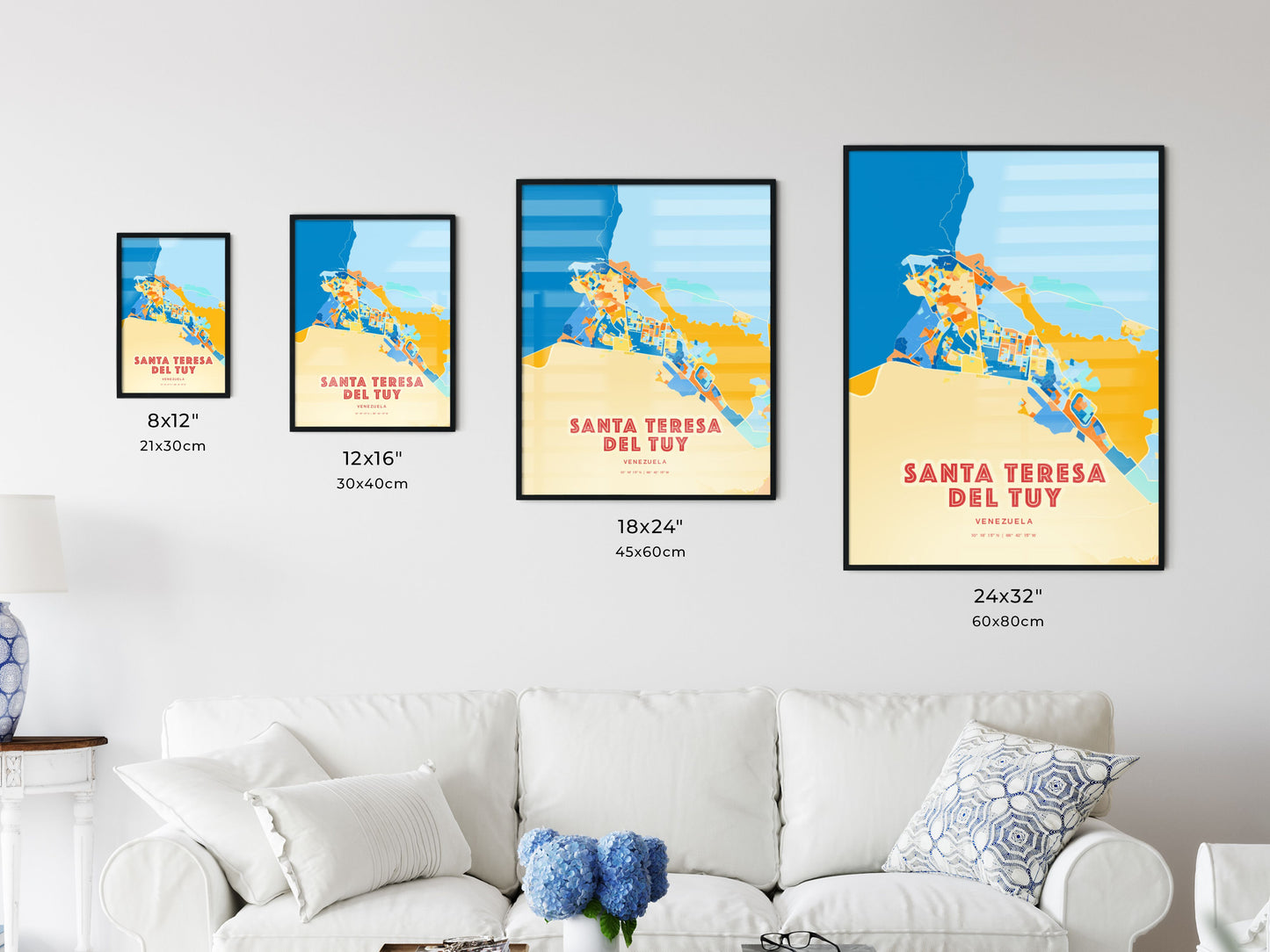 Colorful SANTA TERESA DEL TUY VENEZUELA Fine Art Map Blue Orange