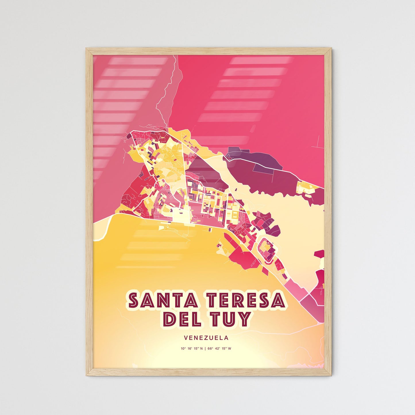 Colorful SANTA TERESA DEL TUY VENEZUELA Fine Art Map Hot Red