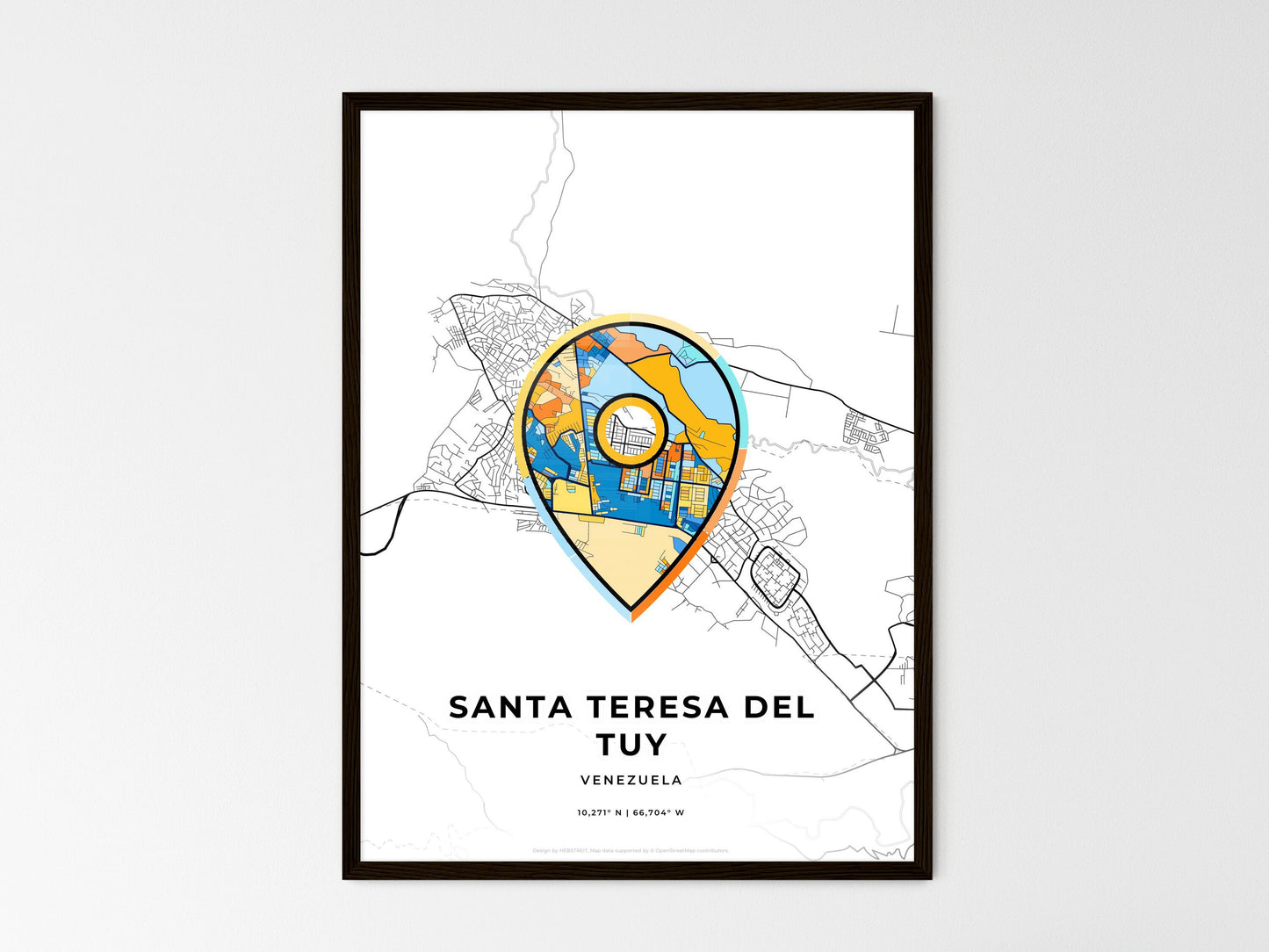 Santa Teresa Del Tuy Venezuela wedding art map with pointer icon
