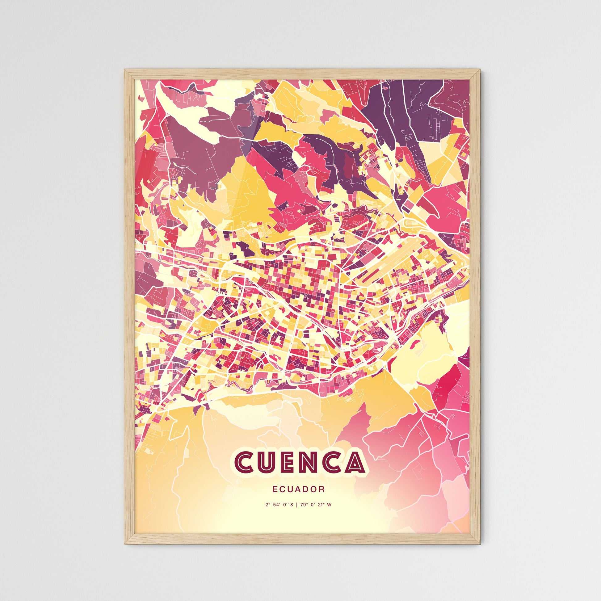 Colorful CUENCA ECUADOR Fine Art Map Hot Red