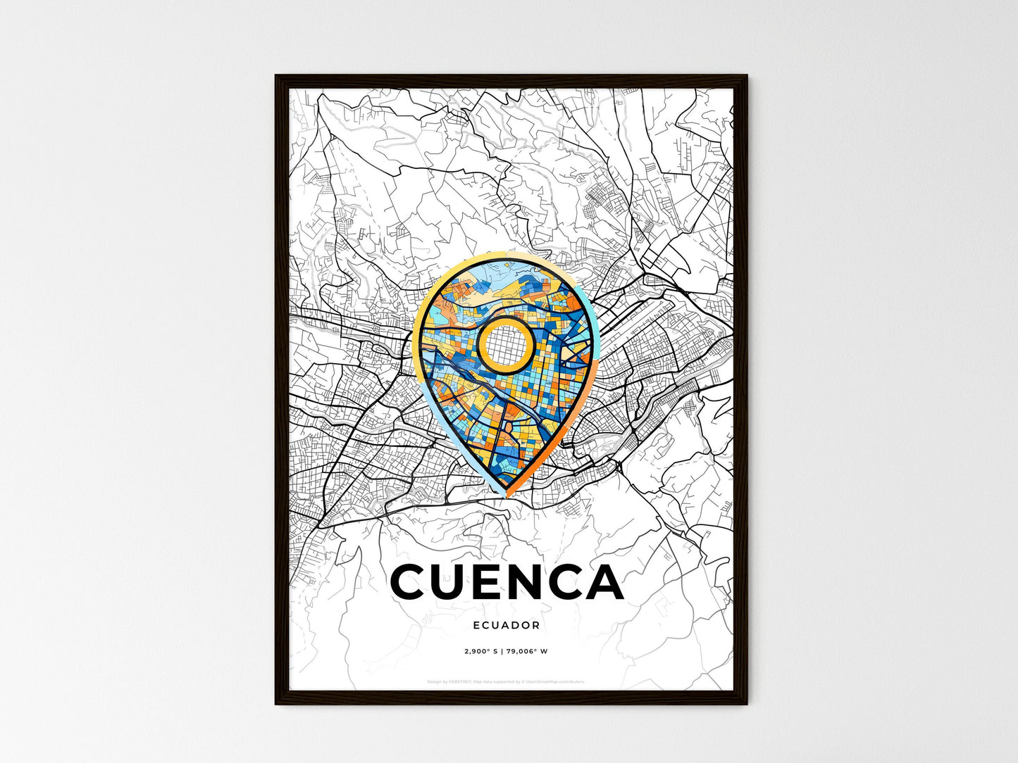Cuenca Ecuador wedding art map with pointer icon