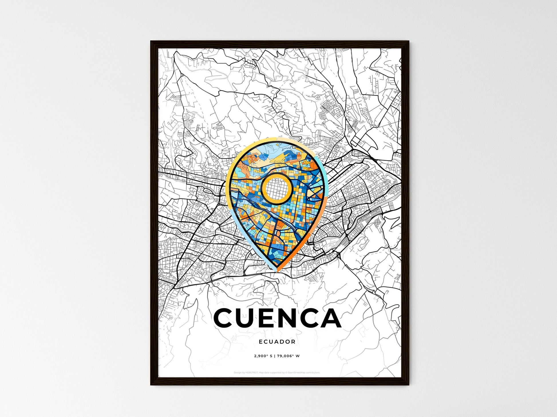 Cuenca Ecuador wedding art map with pointer icon