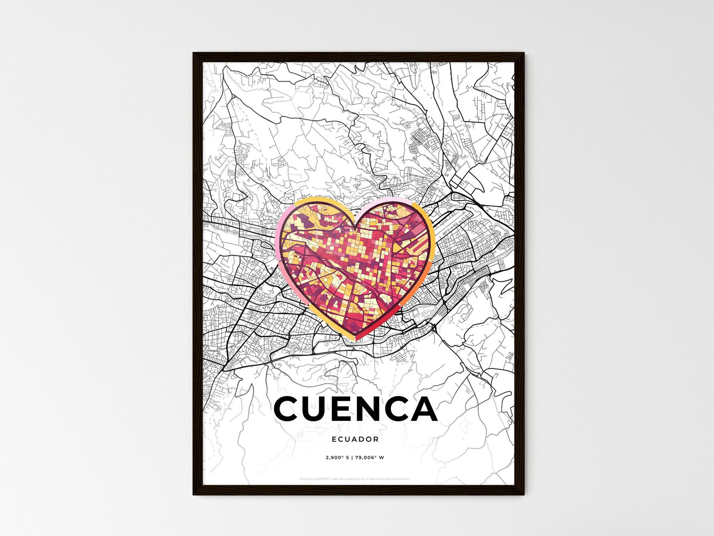Cuenca Ecuador wedding art map with heart icon