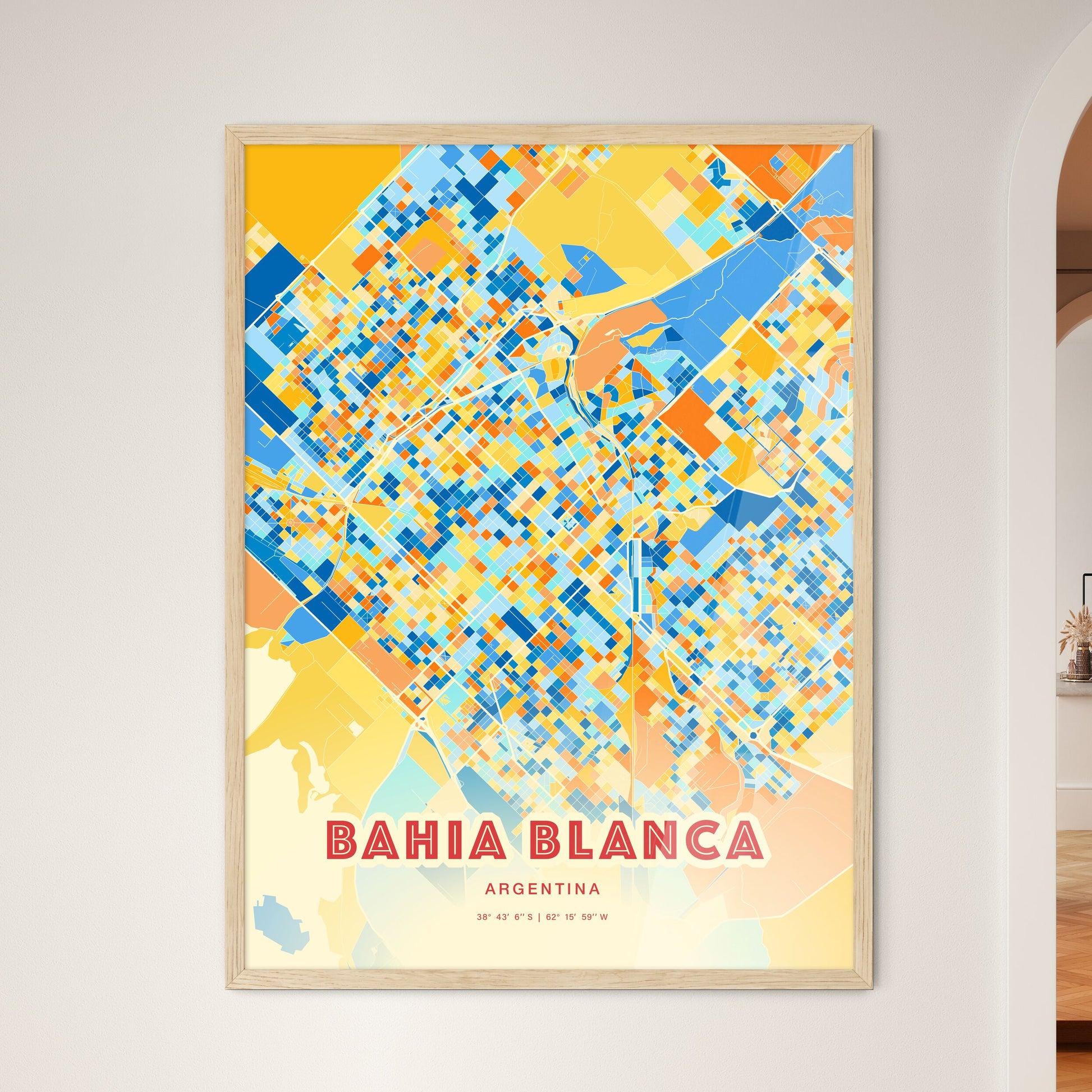 Colorful BAHIA BLANCA ARGENTINA Fine Art Map Blue Orange