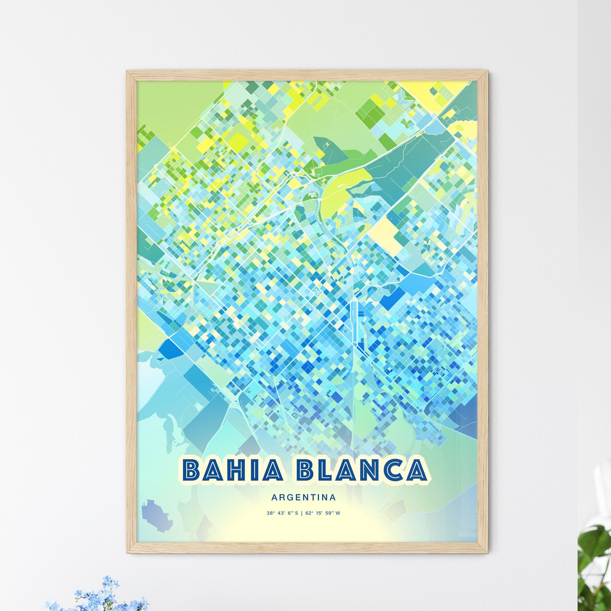 Colorful BAHIA BLANCA ARGENTINA Fine Art Map Cool Blue