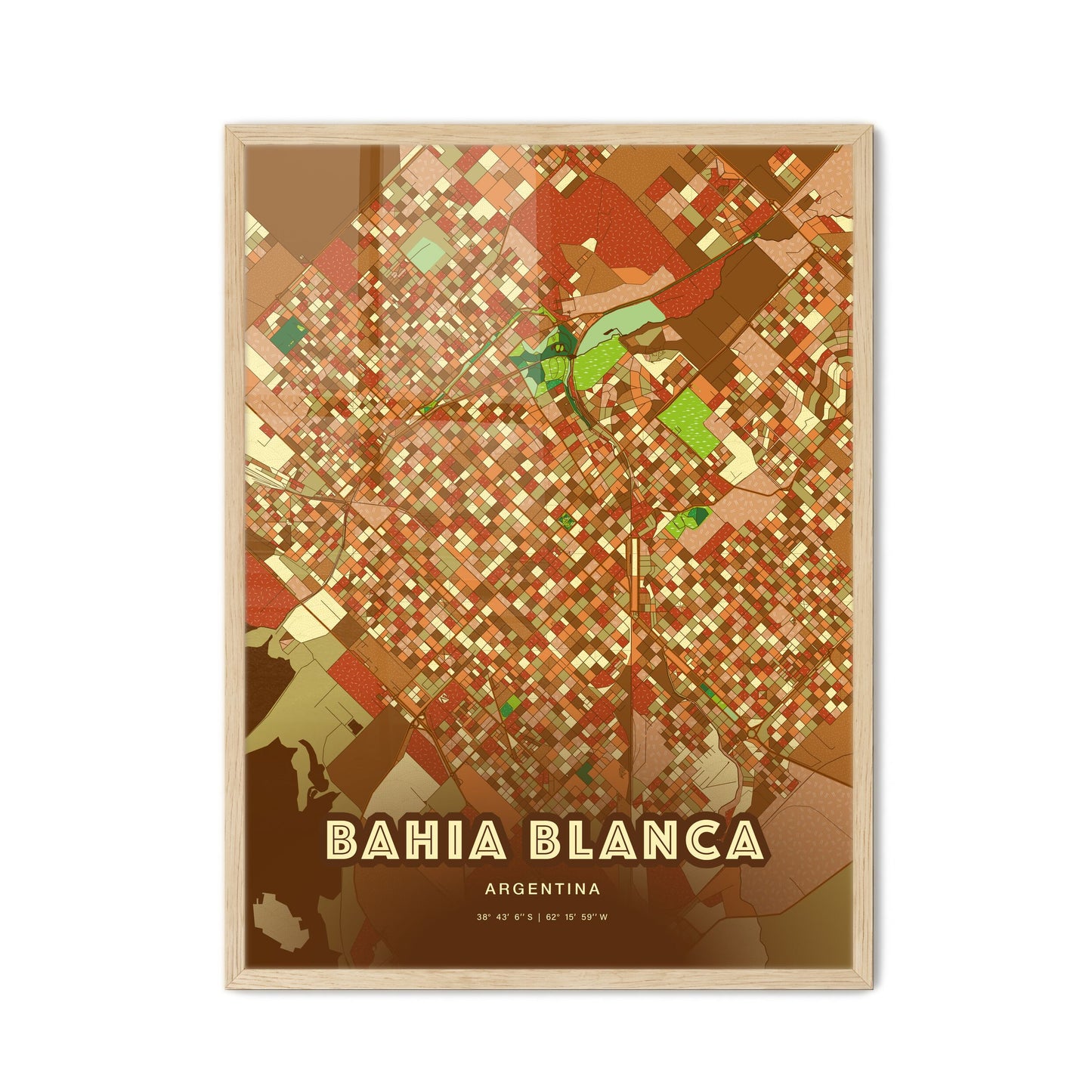 Colorful BAHIA BLANCA ARGENTINA Fine Art Map Farmhouse