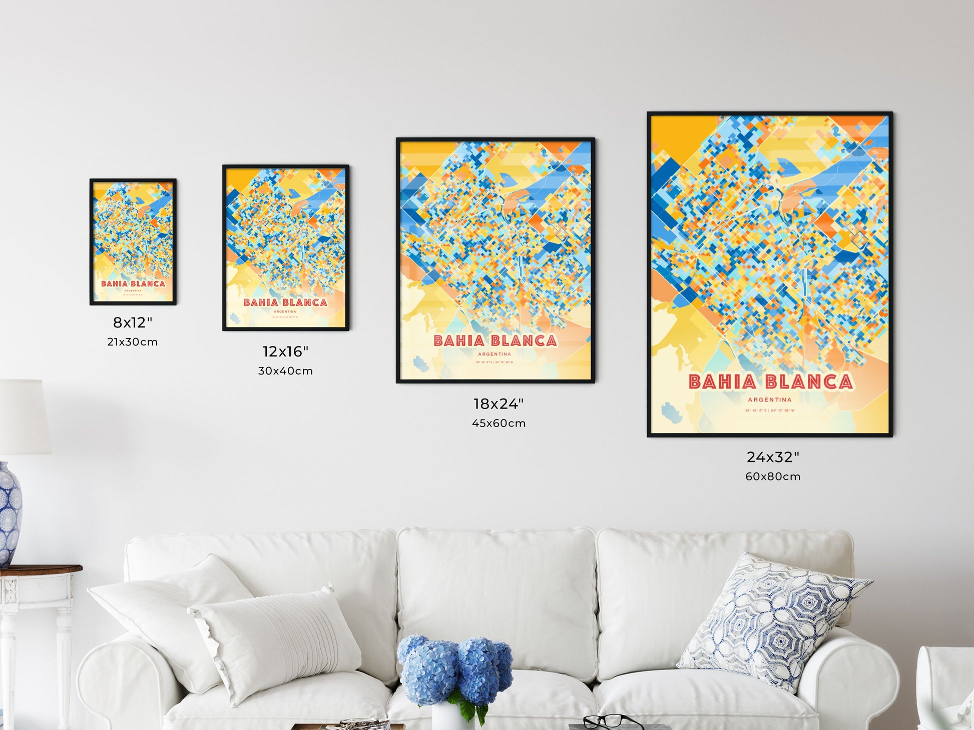 Colorful BAHIA BLANCA ARGENTINA Fine Art Map Blue Orange