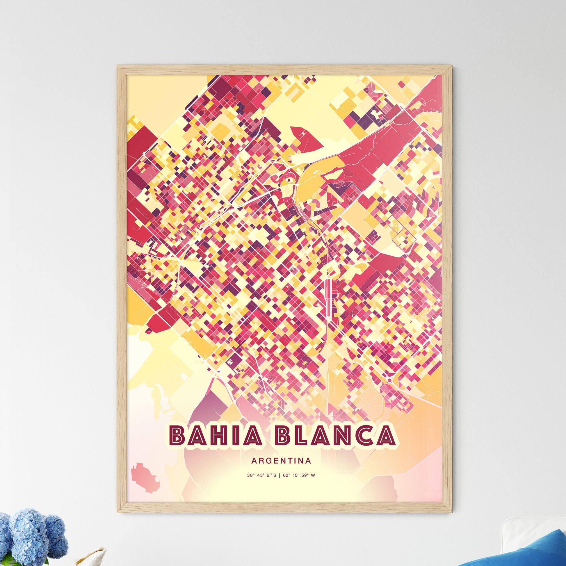 Colorful BAHIA BLANCA ARGENTINA Fine Art Map Hot Red