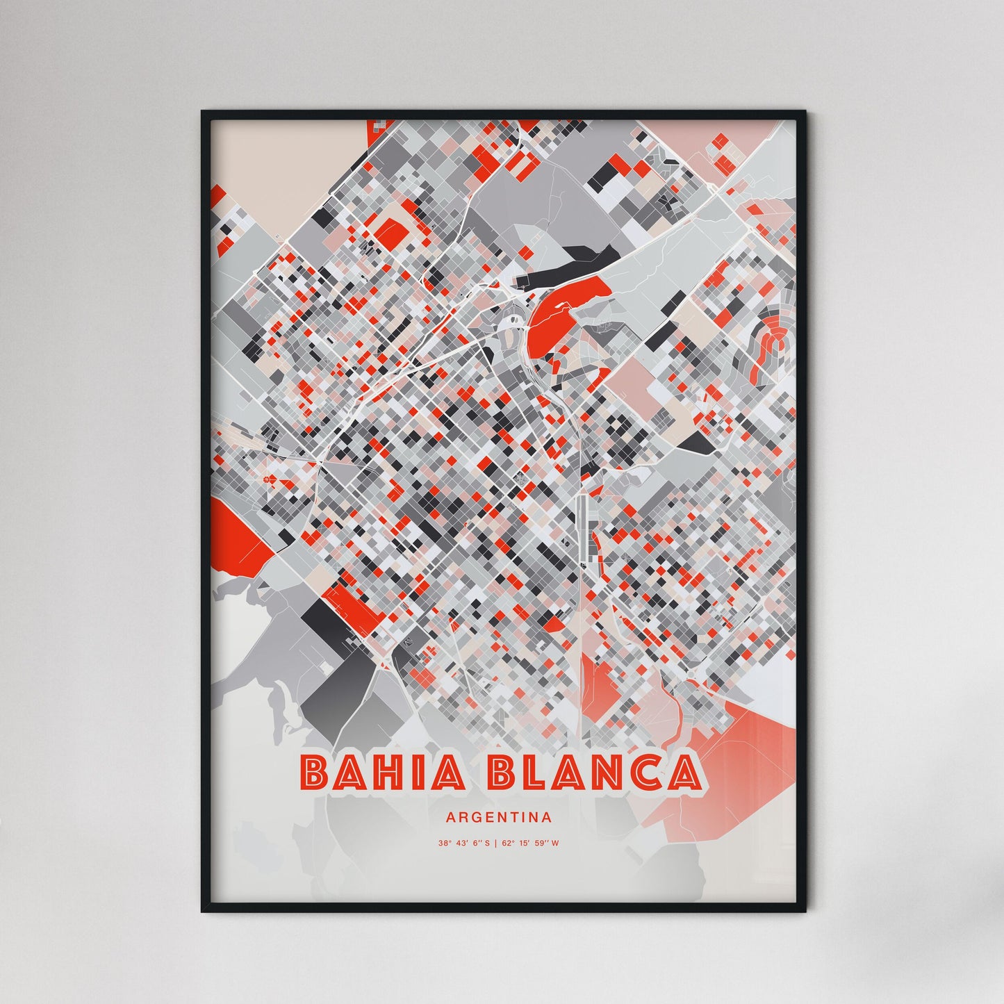 Colorful BAHIA BLANCA ARGENTINA Fine Art Map Modern