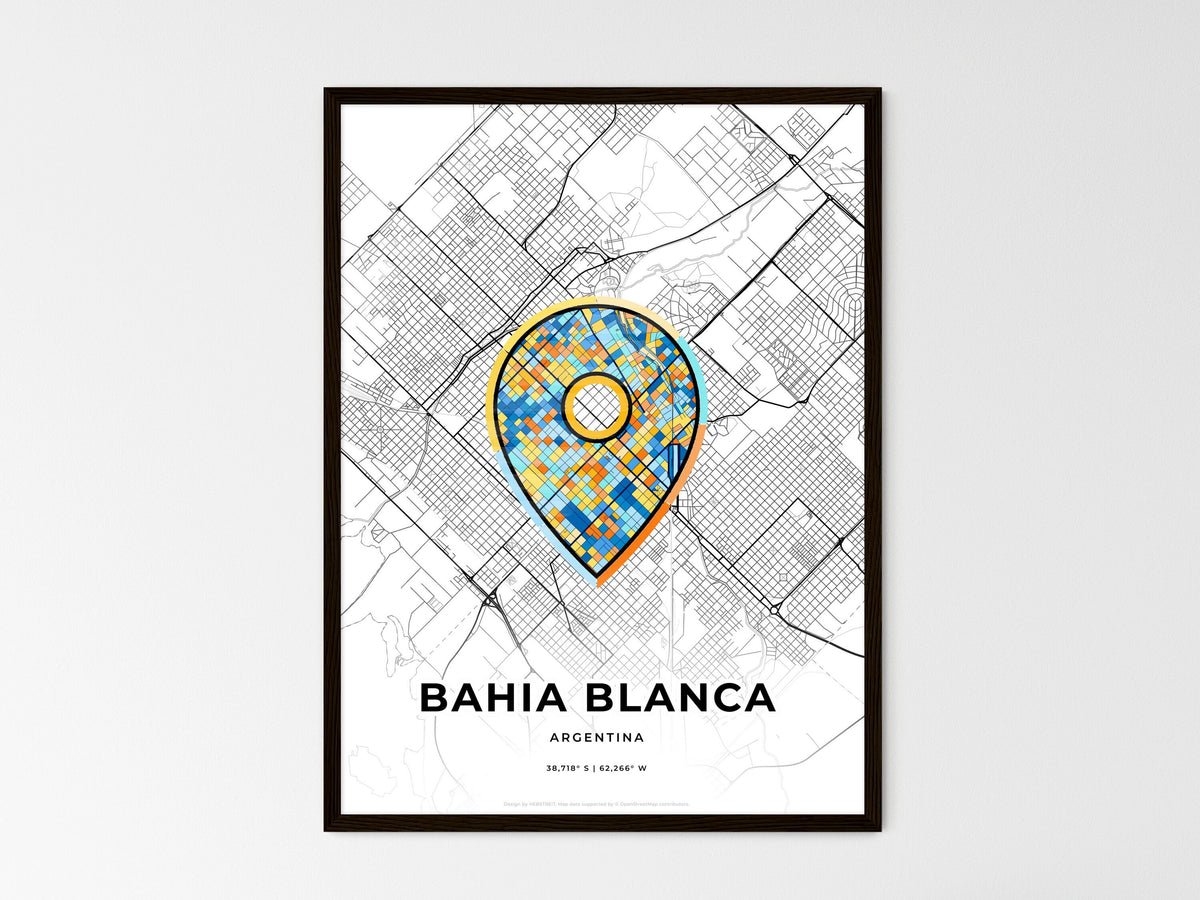 Bahia Blanca Argentina wedding art map with pointer icon