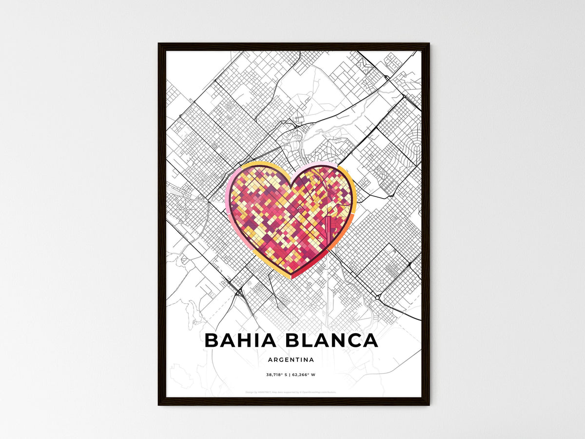 Bahia Blanca Argentina wedding art map with heart icon