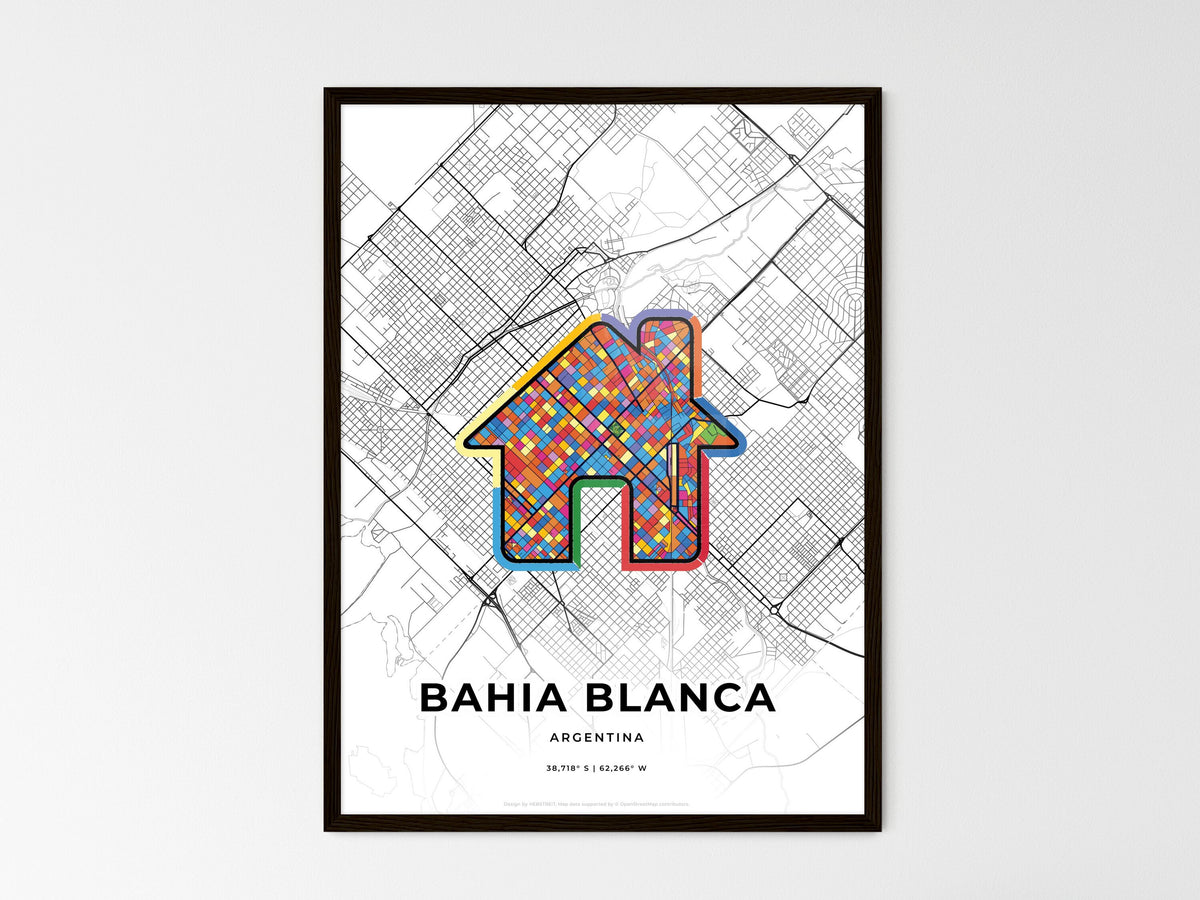 Bahia Blanca Argentina wedding art map with home icon