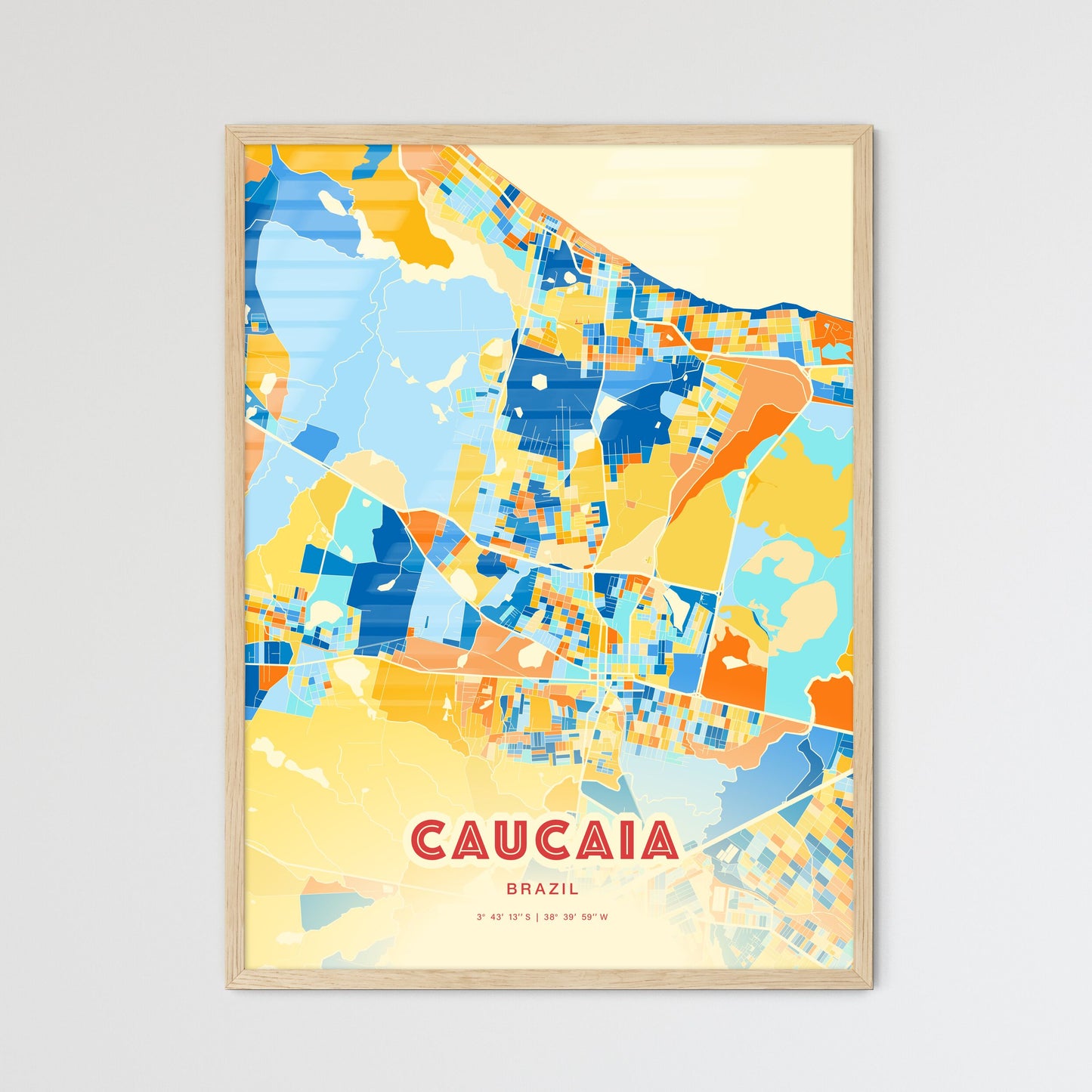 Colorful CAUCAIA BRAZIL Fine Art Map Blue Orange