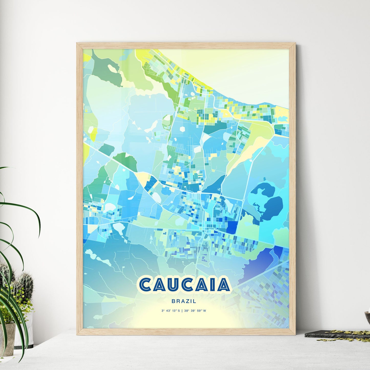 Colorful CAUCAIA BRAZIL Fine Art Map Cool Blue