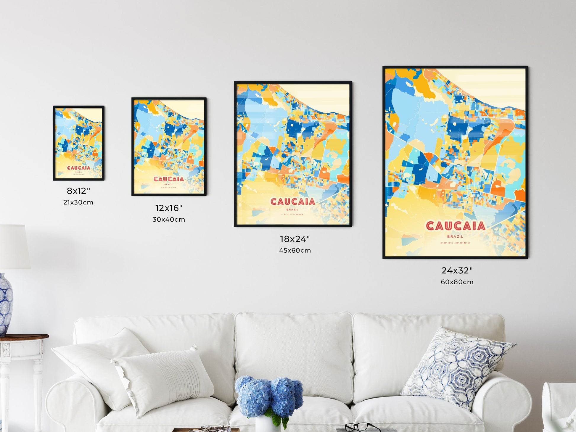 Colorful CAUCAIA BRAZIL Fine Art Map Blue Orange