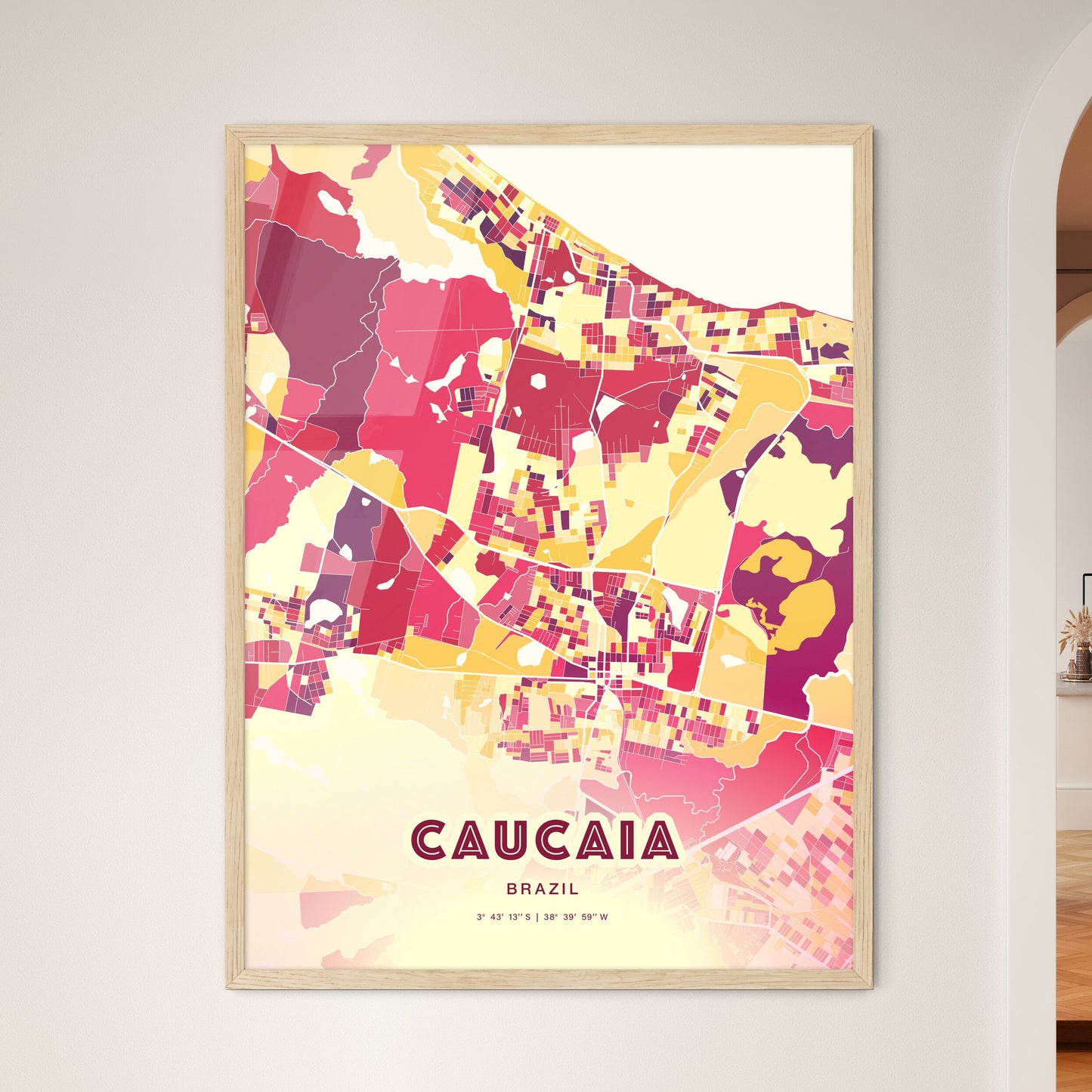 Colorful CAUCAIA BRAZIL Fine Art Map Hot Red