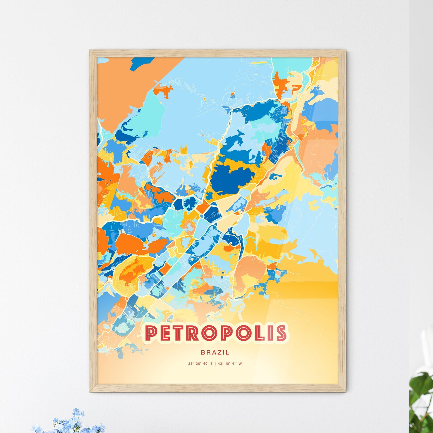 Colorful PETROPOLIS BRAZIL Fine Art Map Blue Orange