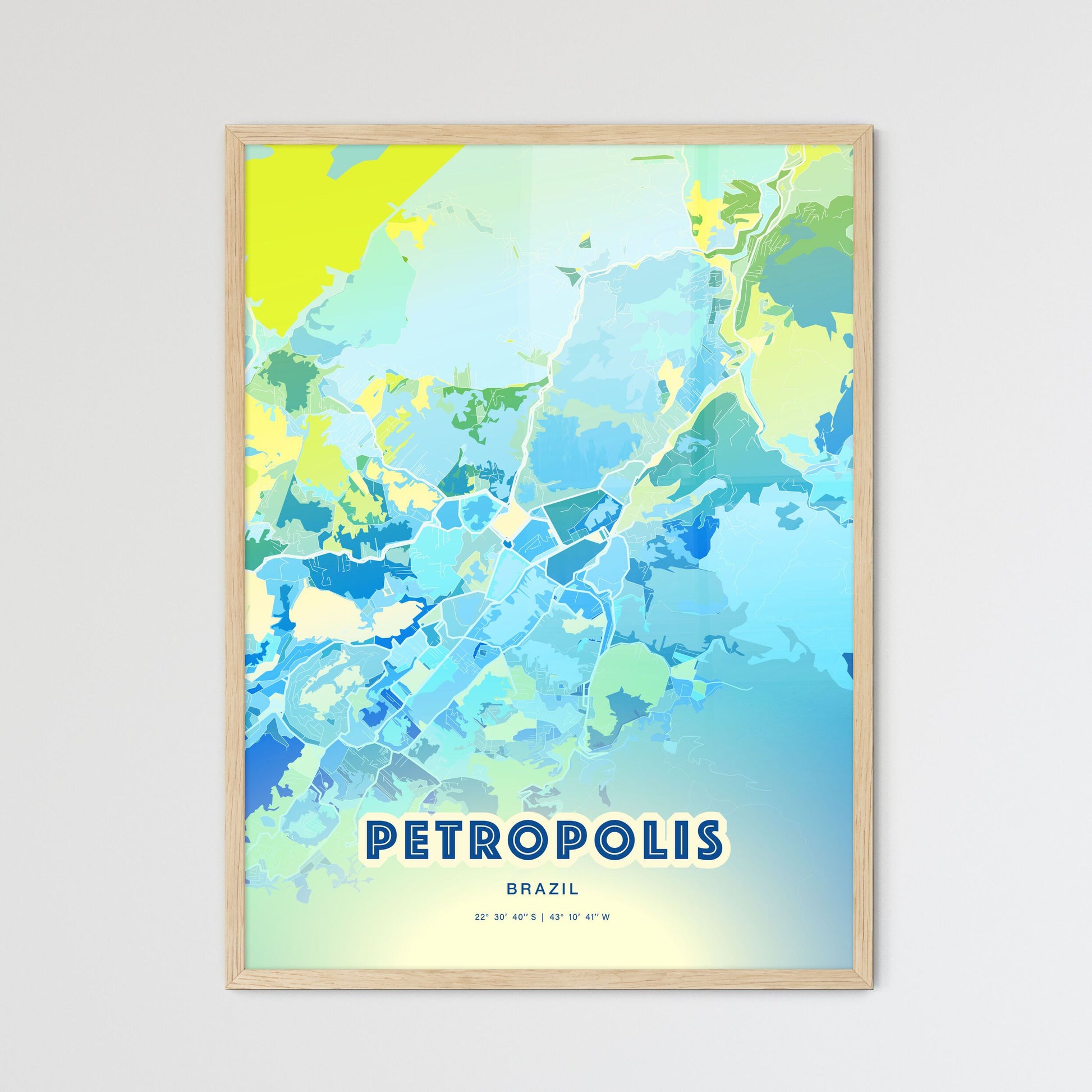 Colorful PETROPOLIS BRAZIL Fine Art Map Cool Blue