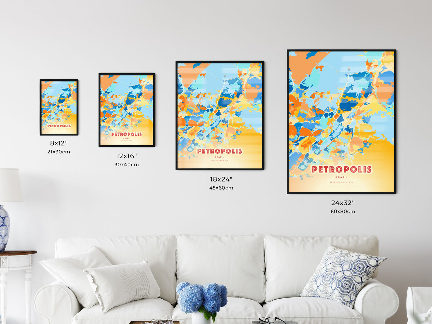 Colorful PETROPOLIS BRAZIL Fine Art Map Blue Orange